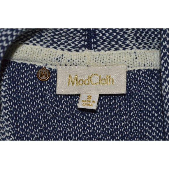 ModCloth Simply Snuggly Plaid Grid Cardigan Navy White Women Size Small Cozy - Picture 5 of 7